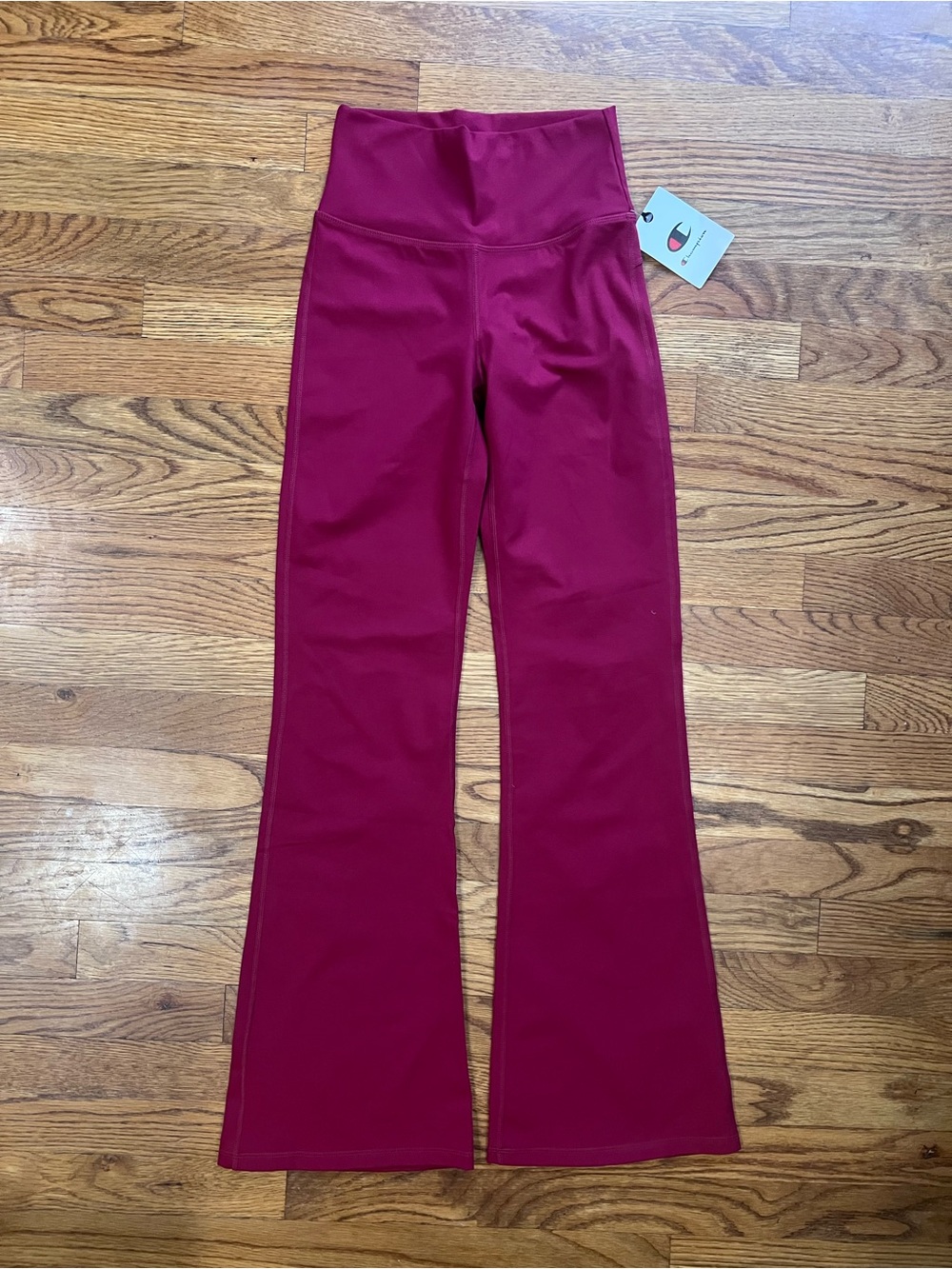 Champion High-Waist Flare Leg Pants in Berry Red